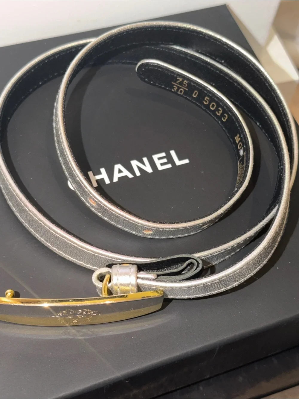 Versace Black Leather Wrap Belt with Amber Medusa Bar
